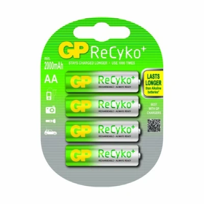 Abbildung von GP ReCyko+ Akku, AA, NiMH, Mignon, 4er Blister,2000 mAh, Vor aufgeladene Akkus mit extrem geringer Selbstentladung