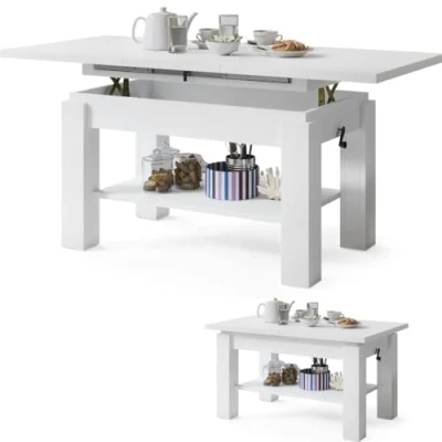 Abbildung von All4All Couchtisch Astra Kaffeetisch Wohnzimmertisch Sofatisch mit Ablage höhenverstellbar kompakte Größe 110x68cm 05 Weiß