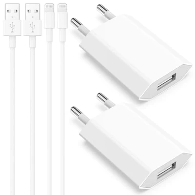 Abbildung von iPhone Ladekabel, 4er Pack 5W USB A Ladegerät und 2M Ladekabel Kabel for 8 7 6 6S 5S 14 13 12 11 Pro Max XR X XS SE Plus, Netzteil Stecker Adapter Kable Ladeadapter Romalux