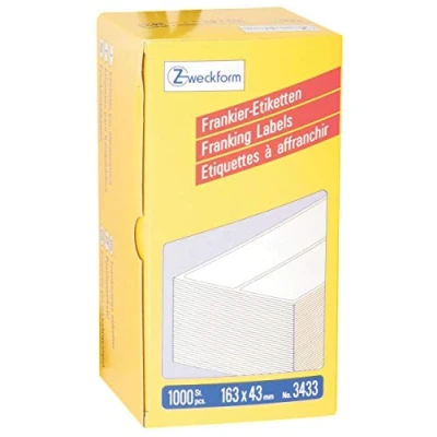 Abbildung von AVERY Zweckform 3433 Frankier Etiketten (Papier matt, 1.000 Etiketten, 163 x 43 mm) 1 Pack weiß