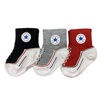 Abbildung von Converse Chuck Infant Quarter 3 PACK Unisex Socken für Kinder, Größe: 15, Black/light red/grey