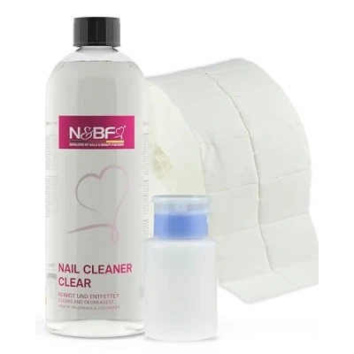 Abbildung von NAILS FACTORY N&amp;BF Nagel Cleaner Set 1000ml Dispenser Pumpflasche 1000 Zelletten Cellulose Pads (2 Rollen à 500 Stück) 70% Isopropanol Alkohol isopropylalkohol 1L für Gelnägel (Blau 150)