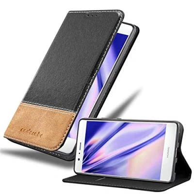 Abbildung von Cadorabo Hülle kompatibel mit Huawei P9 LITE 2016 / G9 aus Kunst Leder Flip Klappbare Magnetische [Standfunktion] [Kartenfächern] Cover für Tasche in Schwarz