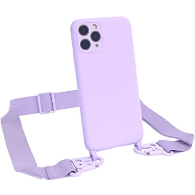 Abbildung von EAZY CASE Premium Silikon 2 in 1 Handykette kompatibel mit iPhone 11 Pro Handyhülle Umhängeband, Handykordel Silikonhülle, Hülle Band, Kette für Smartphone, Lavendel Lila