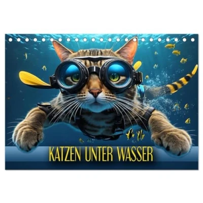 Abbildung von Katzen unter Wasser (Tischkalender 2025 DIN A5 quer), CALVENDO Monatskalender