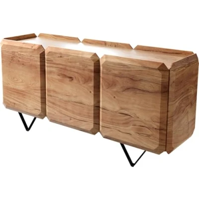 Abbildung von Sideboard Kiano 145 cm Akazie Natur 3 Türen V Fuß Schwarz Raumteiler