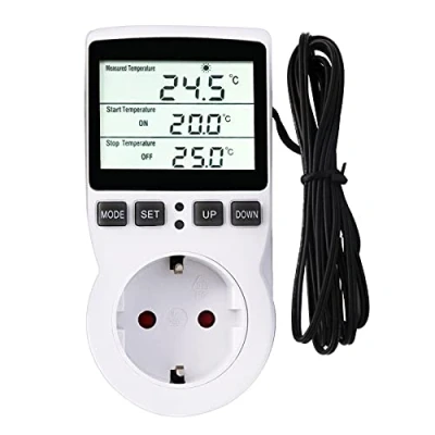 Abbildung von RUIZHI Digitaler Temperaturregler Steckdosen Heizung Kühlen Thermostat 250V mit Fühler Steckdose und Sonde LCD Bildschirm für Gewächshaus,Aquarium,Terrarium,Reptilien （EU