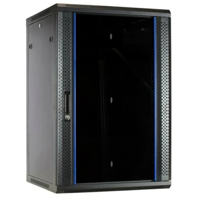 Abbildung von DSIT 18HE Netzwerkschrank (Serverschrank) 19 Zoll Wandmontage mit Glastür (BxTxH) 600 x 900mm Schwarz Abschließbar Traglast 60 kg Robuste Konstruktion