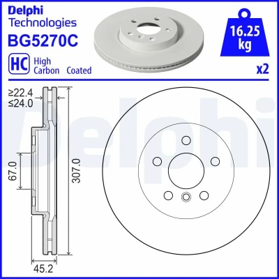 Abbildung von DELPHI Bremsscheibe BMW: 2 Active Tourer, X1 307mm 24mm 5 Belüftet beschichtet hochgekohlt BG5270C Bremsscheiben, Scheibenbremsen