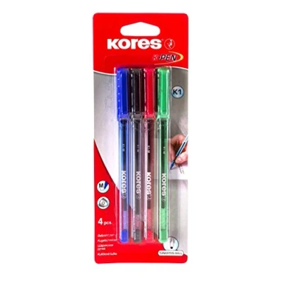 Abbildung von Kores K1 Kugelschreiber, mittel 1 mm, dreieckig (Set von 4 Farben sortiert)
