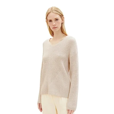 Abbildung von TOM Tailor V NECK Strickpullover, Damen, Größe: Medium, Clouds grey melange