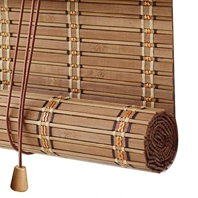 Abbildung von Sh000ad Retro Bambusrollo Blickdicht,60% Verdunkelungsrollo Bambus Jalousine Raffrollo,Natur Holzrollos,Sonnenschutz und Sichtschutz Rollo Seitenzugrollo Für Fenster Türen,Anpassbar (100x150cm)