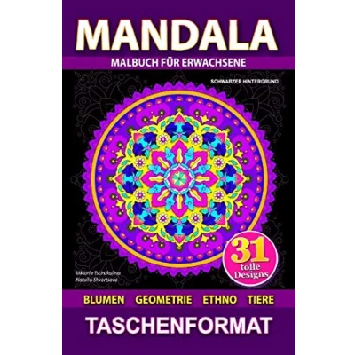 Abbildung von Mandala: Anti Stress Malbuch für Erwachsene. Schwarzer Hintergrund. Taschenformat
