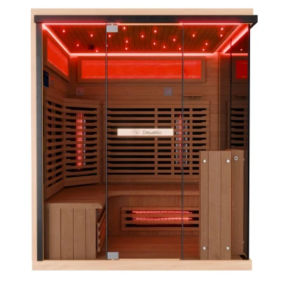 Abbildung von Dewello Sauna KENORA 160 Wärmekabine, 2 3 Personen, 6 Vollspektrumstrahler, (LED Farblichttherapie inkl. Ionisator mit Ozondesinfektion und Aromatherapie, Bluetooth &amp; FM)