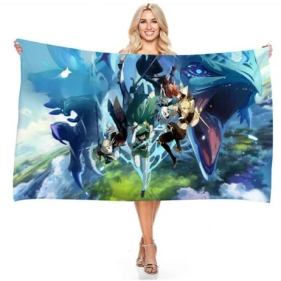 Abbildung von Genshin Impat,Strandtuch Badetuch,Mikrofaser Strandtuch 70x150 Cm Kinderhandtuch Mit Namen,Anime Badetuch Handtuch,bademantel (A,100x200cm)