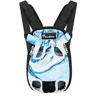 Abbildung von Pawaboo Haustier Rucksack Hund Tragetasche, Verstellbar Beinen heraus Rucksäcke Tragbar Reisetasche, Atmungsaktiv und Bequem Speziell für Klein Mittler Hunde Katzen Welpen, XL, Blau Marmor