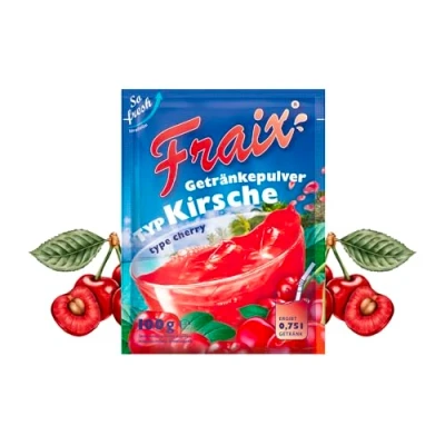 Abbildung von FRAIX Getränkepulver Kirsche, 25er Pack (25 x 100g) Vorteilspack, Fruitt Instant Pulver mit Cherry Geschmack, Fruchtpulver perfekt für Unterwegs, Geburtstagsparty
