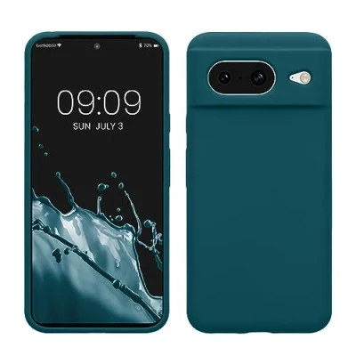 Abbildung von kwmobile Hülle kompatibel mit Google Pixel 8 Silikon Handy Case Handyhülle weiche Oberfläche kabelloses Laden Petrol matt