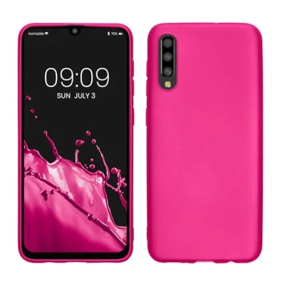 Abbildung von kwmobile Case kompatibel mit Samsung Galaxy A50 Hülle Schutzhülle aus Silikon metallisch schimmernd Handyhülle Metallic Pink