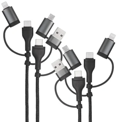 Abbildung von Callstel USB Hub Ladekabel: 2er 6in1 Lade &amp; Datenkabel A/C zu C/Micro USB/Lightning, 60W (Ladekabel Mehrfach Adapter, Ladekabel Lightning Micro USB, Handy Ladestation)