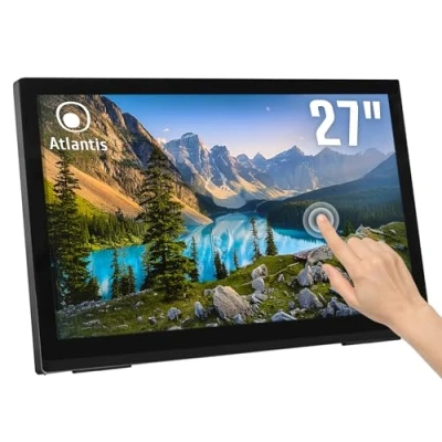 Abbildung von Atlantis A05 T27A VHDM 27 Zoll Touch Monitor, 10 Tasten Touchscreen, Full HD 1920x1080, HDMI VGA DP, neigbar 15 50, 7H Schutzglas, Kontrast 1000:1, 178/178 Winkel, Vesa 100