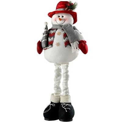 Abbildung von WeRChristmas Schneemann mit ausziehbaren Beinen Weihnachtsschmuck, 4661 cm rot/grau