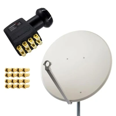 Abbildung von Premium X Satelliten Komplettanlage 100cm Satellitenschüssel Aluminium Hellgrau Satellitenantenne Octo LNB F Stecker SAT 8 Teilnehmer