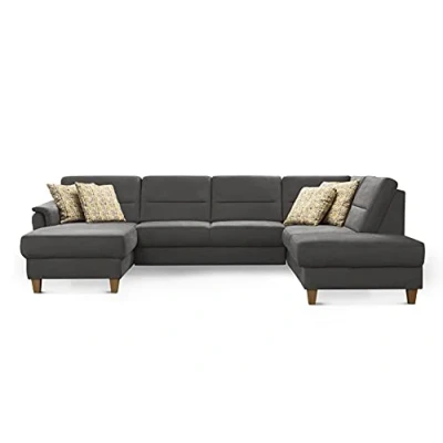 Abbildung von CAVADORE Wohnlandschaft Palera / U Form Sofa mit Schlaffunktion, Stauraum und Federkern 314 x 89 212 Mikrofaser, Grau