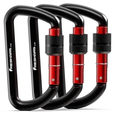 Abbildung von FresKaro Karabinerhaken, Karabina Schraubverschluss, Carabiner Schlüsselanhänger, Schraubkarabiner, Schloss, 12kN 1224kg, Aluminium, Ultraleicht, Belastbar, für Schlüssel, Hundeleine, Lila, 3 Stück