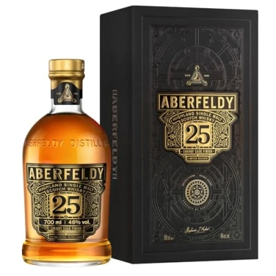 Abbildung von Aberfeldy 25 Jahre alter Highland Scotch Single Malt Whisky in edler Geschenkbox, im Eichenfass gereift, 46% Vol., 70 cl/700 ml