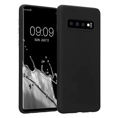 Abbildung von kwmobile Hülle kompatibel mit Samsung Galaxy S10 weiches TPU Silikon Case Cover geeignet für kabelloses Laden Schwarz