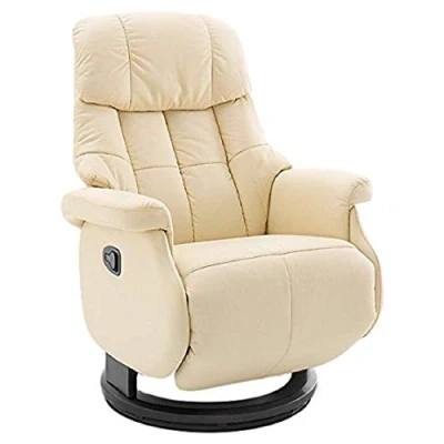Abbildung von Robas Lund Relaxsessel Calgary Comfort L , bis 130 kg belastbar, drehbarer Fernsehsessel mit Liegefunktion, Echtleder creme, Gestell Holz schwarz