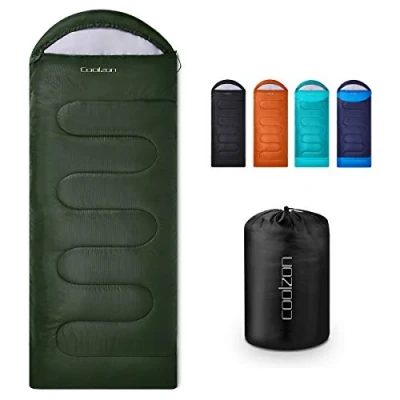 Abbildung von Coolzon Schlafsack Outdoor für Camping 3 4 Jahreszeiten, Erwachsene Deckenschlafsack Kleines Packmaß Ultraleicht Tragetasche, Weich Dick und Warm Camping, Reise, Wandern, Grün