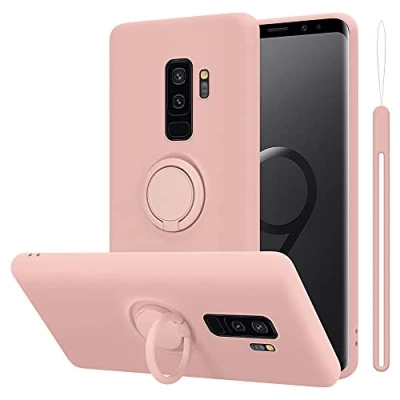 Abbildung von Cadorabo Hülle kompatibel mit Samsung Galaxy S9 Plus Schutzhülle TPU Silikon Case Liquid Design Ring Slim Kratzfest Liquidsilikon Microfaser für in Rosa