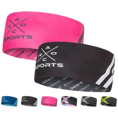 Abbildung von 2er Set atmungsaktives Sport Stirnband Damen &amp; Herren schnelltrocknendes Kopfband zum Wenden elastisches Haarband, Schweißband Stirn (pink/schwarz)