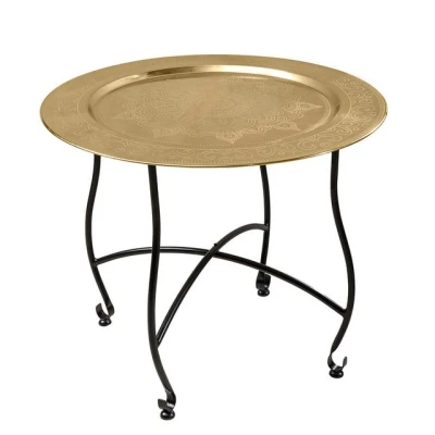 Abbildung von Riess Ambiente Runder Couchtisch MARRAKESCH 60cm Messing Gold Teetisch abnehmbares Tablett klappbar
