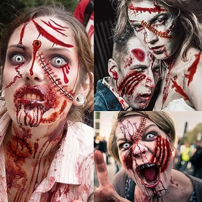 Abbildung von 248+ Stck 30 Zombie Make Up Zubehör Accessoires，Gefälschte Halloween Wunden，Narben Tattoo Halloween，Halloween Schminke Wunden Tattoos，Halloween