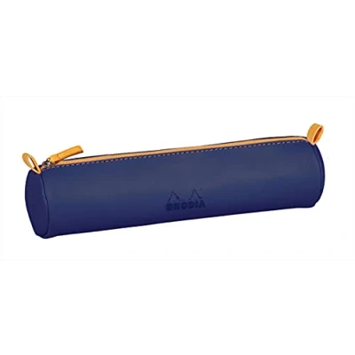 Abbildung von Rhodia 319008C Schlampermäppchen Rhodiarama, rund, 21,5x5,5 cm, mit elfenbeinfarbenem Jersey gefüttert, praktisch und elegant aus Kunstleder Nachtsblau, 1 Stück