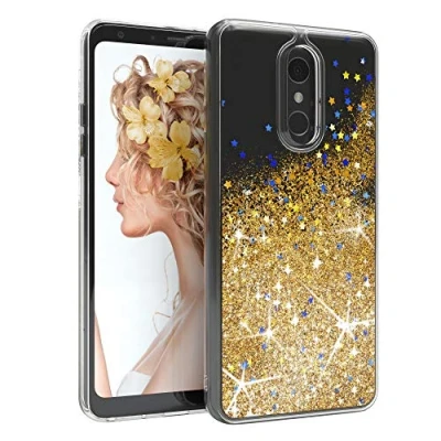 Abbildung von EAZY CASE Hülle kompatibel mit LG Q Stylus Schutzhülle Flüssig Glitzer, Handyhülle, Schutzhülle, Back Cover Glitter Flüssigkeit, TPU/Silikon, Transparent/Durchsichtig, Gold