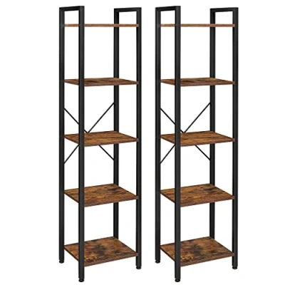 Abbildung von VASAGLE Regal, 2er Set, Bücherregal, Standregal, Aufbewahrungsregal mit 5 Ebenen, Industrie Design, für Wohnzimmer, Büro, Arbeitszimmer und Flur, vintagebraun schwarz LSS029B01