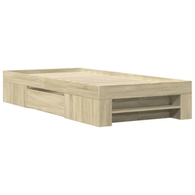 Abbildung von vidaXL Bettgestell, Bettrahmen mit Lattenrost, Schlafzimmerbett Bett Stauraum, Einzelbett für Schlafzimmer, Sonoma Eiche 100x200cm Holzwerkstoff