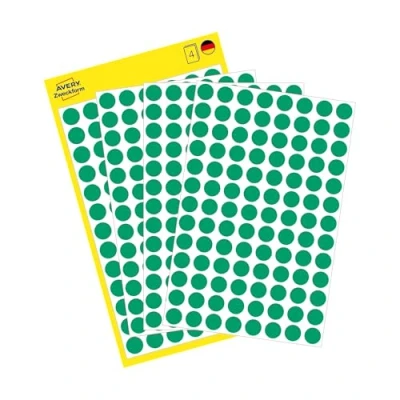 Abbildung von AVERY Zweckform 3012 selbstklebende Markierungspunkte 416 Stück (Ø8mm, Klebepunkte auf 4 Bogen, Punktaufkleber zur Farbcodierung, runde Aufkleber für Kalender, Planer und zum Basteln, Papier) grün
