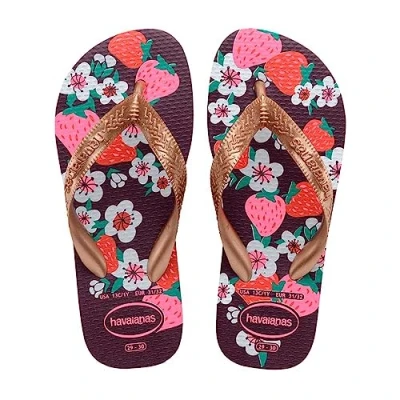 Abbildung von Havaianas Kids Flores, bequeme, langlebige und witzige Flip Flops, Sohle mit Blumenmuster, Metallic Riemen rutschfeste Sohle, Mädchen