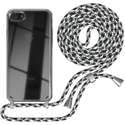 Abbildung von EAZY CASE Handykette kompatibel mit iPhone SE (2022/2020) / 8/7 Handyhülle Umhängeband, Handykordel Schutzhülle, Silikonhülle, Hülle Band, Stylische Kette, Schwarz Camouflage