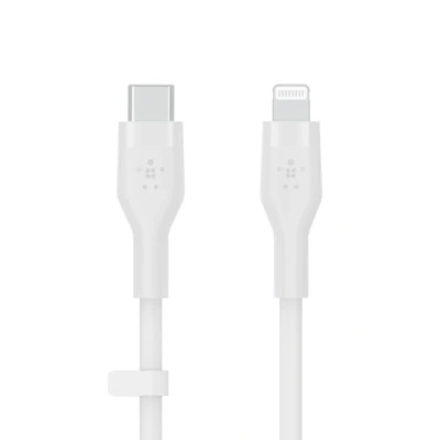 Abbildung von Belkin BoostCharge Flex Silikon USB C/Lightning Kabel, 1 m, MFi zertifiziert, 20 W, zum Schnellladen mit PD Power Delivery für iPhone 14/14 Plus, 13, 12, Pro, Max, mini, SE und andere Geräte Weiß