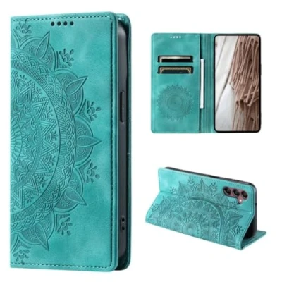 Abbildung von CoverKingz Handyhülle für Samsung Galaxy A55 5G Handytasche mit Kartenfach Standfunktion Cover Handy Hülle klappbar Motiv Mandala Grün