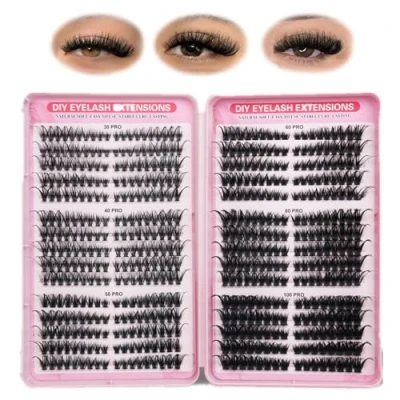 Abbildung von FANDIQ Einzelne Wimpern, 540 Stück, D Curl, Katzenaugen 816 mm, DIY Cluster Wimpernverlängerung, dickes Volumen, natürlich, weich, Wimpernverlängerung zu Hause (30 + 40 50 60