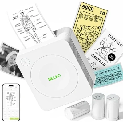 Abbildung von Nelko Mini Drucker PM230 Aufkleber Fotodrucker mit 3 Rollen Etiketten für Smartphone Thermodrucker Bluetooth Etikettendrucker DIY Erstellung, Studiennotizen, (Weiß)