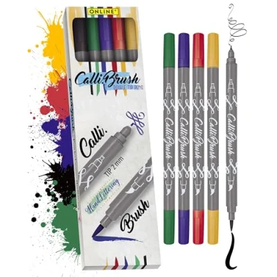 Abbildung von ONLINE Brush Pen Set Calli.Brush Classic I 5 Double Tip Pinselstifte mit Kalligrafie Spitze &amp; Pinselspitze Ungiftige Handlettering Stifte als Kalligraphie für Bullet Journals, Aquarell, Mandalas