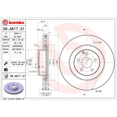 Abbildung von BREMBO COATED DISC LINE 09.A817.21 Bremsscheibe 350 32 5 innenbelüftet beschichtet hochgekohlt mit Schrauben MERCEDES BENZ: E Klasse Limousine